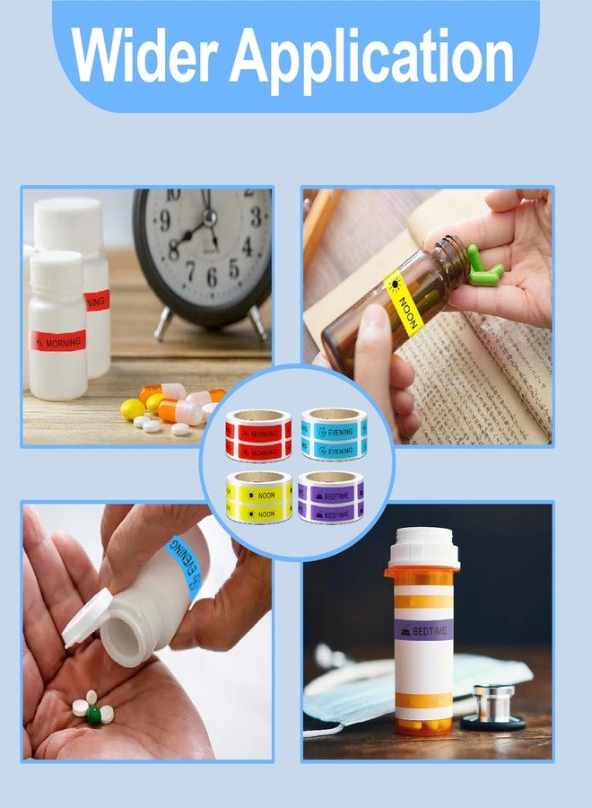 FEXICHUJI 2000 Pcs Pre-Cut Medicine Stickers Medication Instruction Labels Morning Noon Evening Bedtime Medication Reminder Stickers for Pill Case Planner or Pocket Pharmacy Labels (500 Per Roll 4 Rolls - Image 5